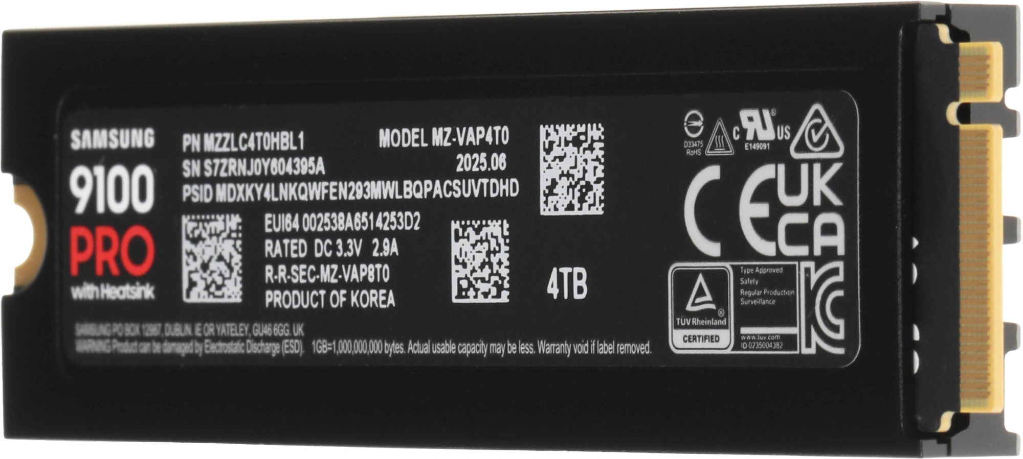 Накопитель SSD Samsung PCIe 5.0 x4 4TB MZ-VAP4T0CW 9100 Pro M.2 2280