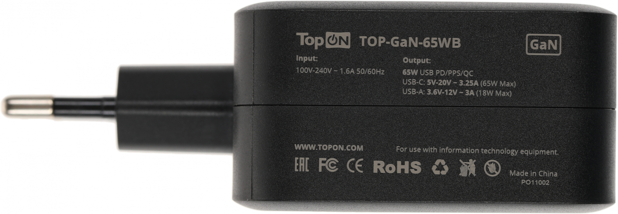 Блок питания TopON TOP-GaN-65WB автоматический 65W 5V-20V 3.25A от бытовой электросети LED индикатор