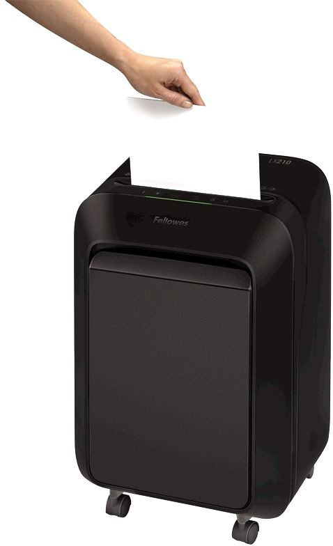 Шредер Fellowes PowerShred LX210 черный (секр.P-4) фрагменты 16лист. 23лтр. скрепки скобы пл.карты
