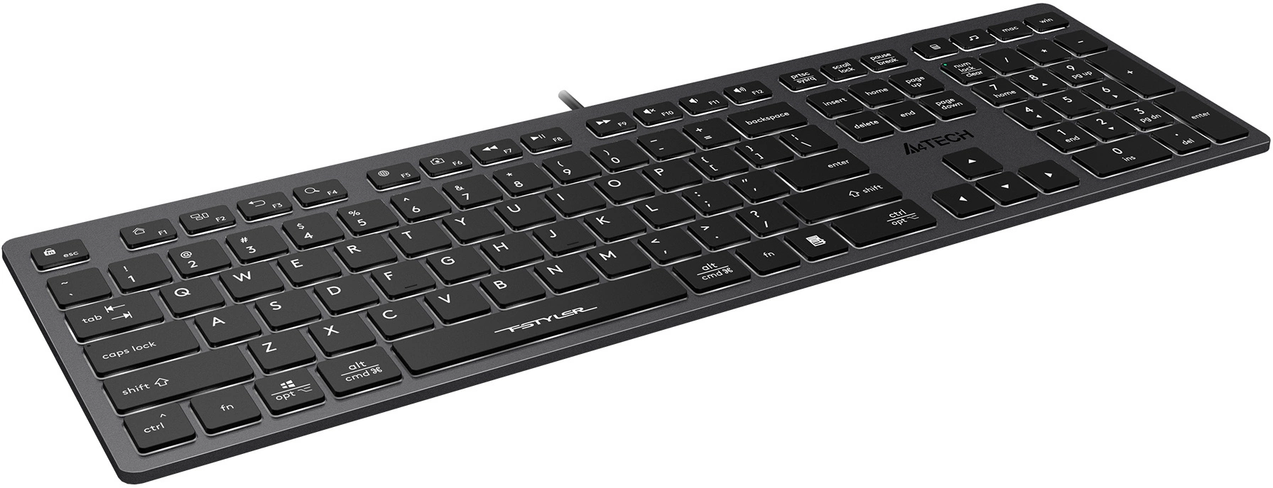 Клавиатура A4Tech FX60H серый USB slim LED (FX60H GREY/WHITE) кабель 1.5м