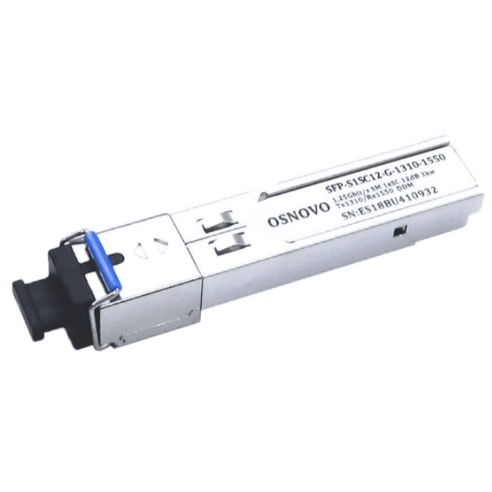 SFP-S1SC12-G-1310-1550 - Оптический SFP Модуль. Одно волокно Single Mode. Скорость: до 1,25 Гбит/c. Тип разъема: SC. Оптический бюджет: 12дБ