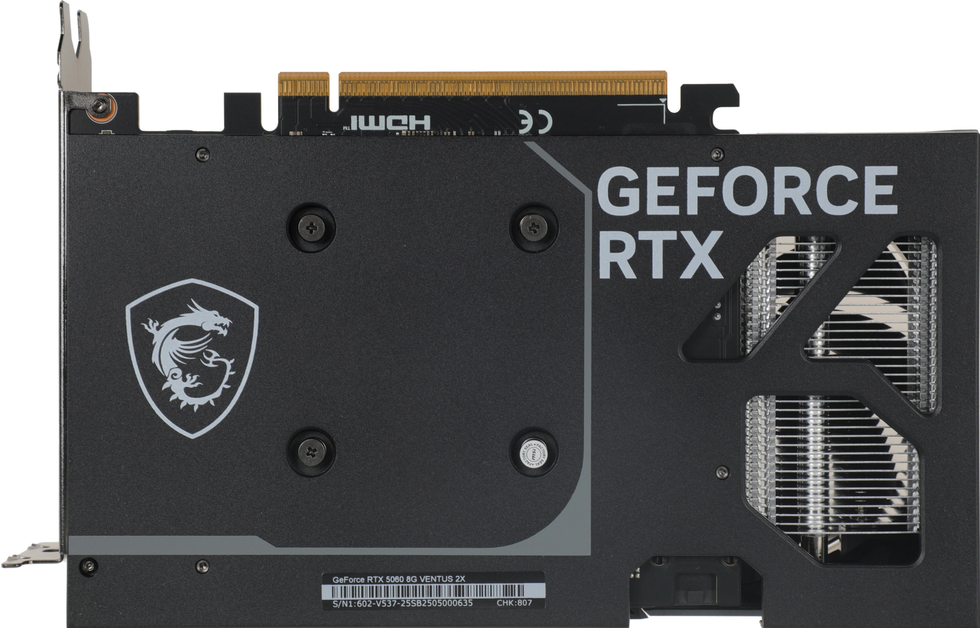 Видеокарта MSI PCI-E 5.0 RTX 5060 8G VENTUS 2X NVIDIA GeForce RTX 5060 8Gb 128bit GDDR7 2497/28000 HDMIx1 DPx3 HDCP Ret