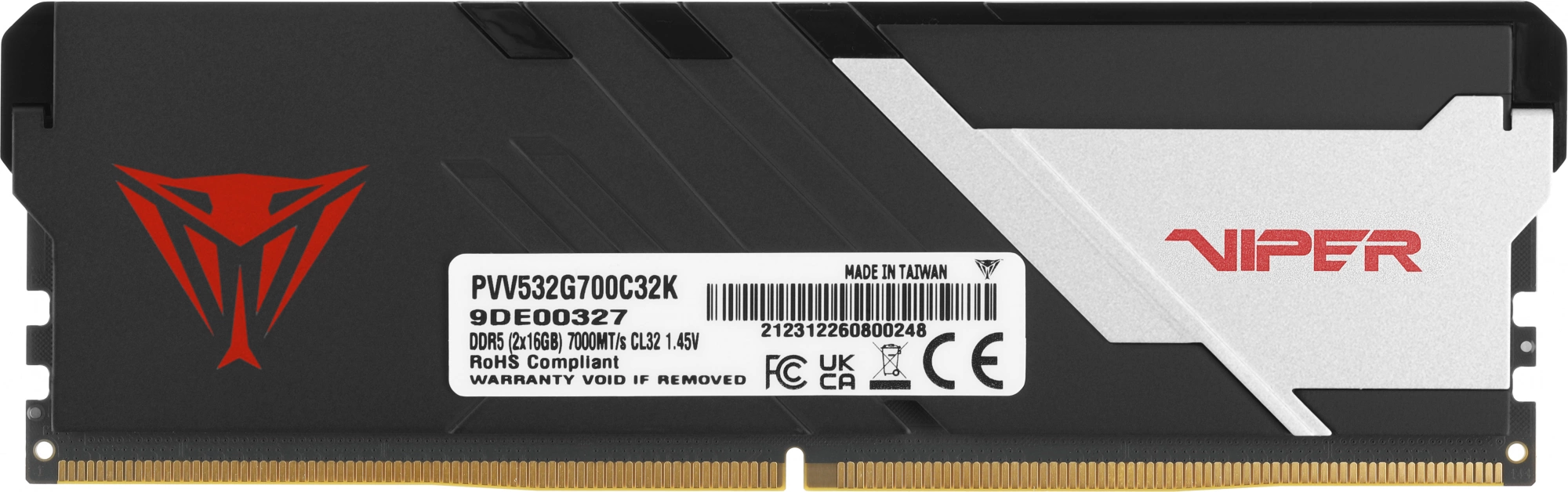Память DDR5 2x16Gb 7000MHz Patriot PVV532G700C32K Viper Venom RTL Gaming PC5-56000 CL32 DIMM 288-pin 1.45В kit с радиатором Ret