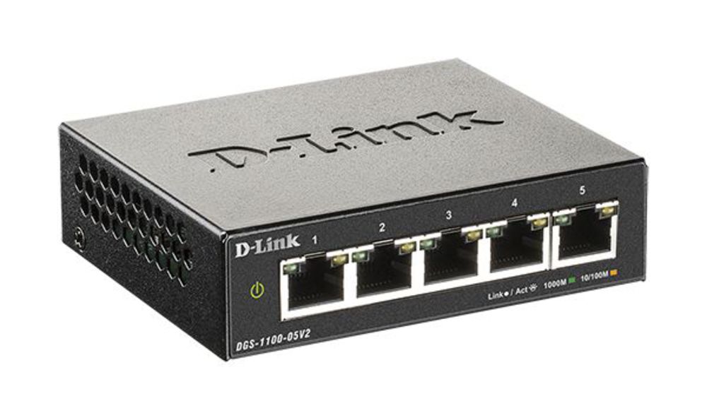 DGS-1100-05V2/A1A Настраиваемый L2 коммутатор D-Link с 5 портами 10/100/1000Base-T
