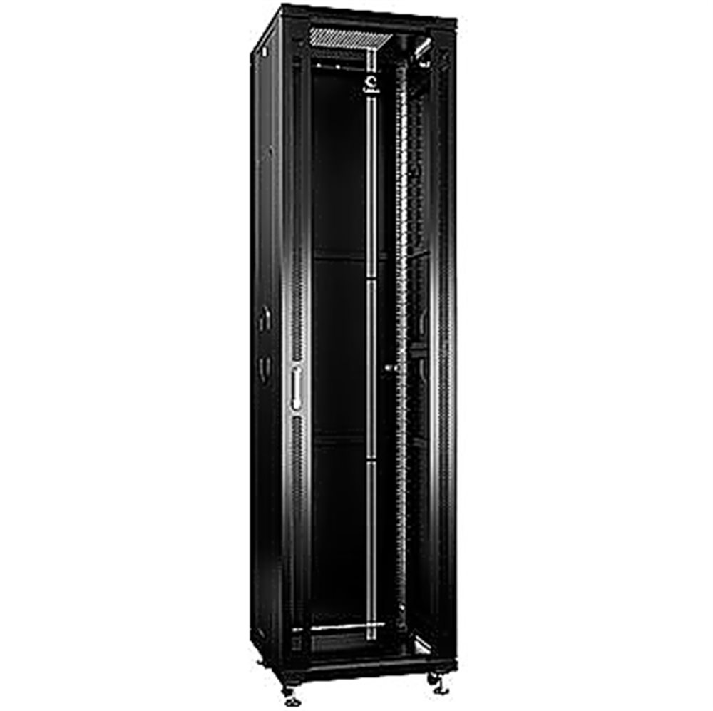 Cabeus SH-05C-47U60/100-BK - Шкаф монтажный телекоммуникационный 19" напольный для распределительного и серверного оборудования 47U 600x1000x2277mm передняя стеклянная и задняя сплошная металлическая двери, ручка с замком, цвет черный (RAL 9004)