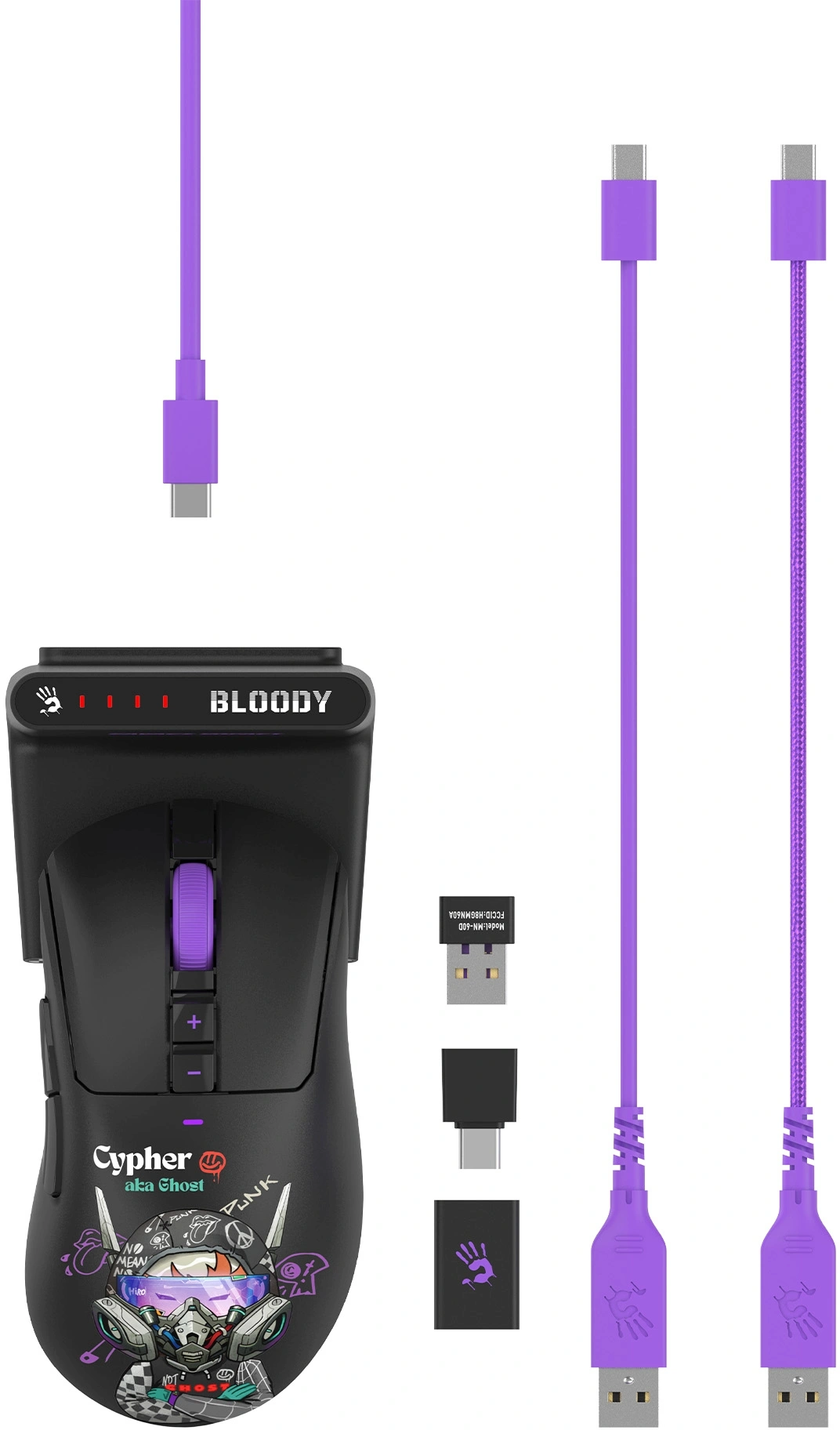 Мышь A4Tech Bloody R73 Ultra Duo черный/рисунок оптическая 20000dpi беспров. USB/USB-C 7but (R73 ULTRA DUO CYPHER GHOST)