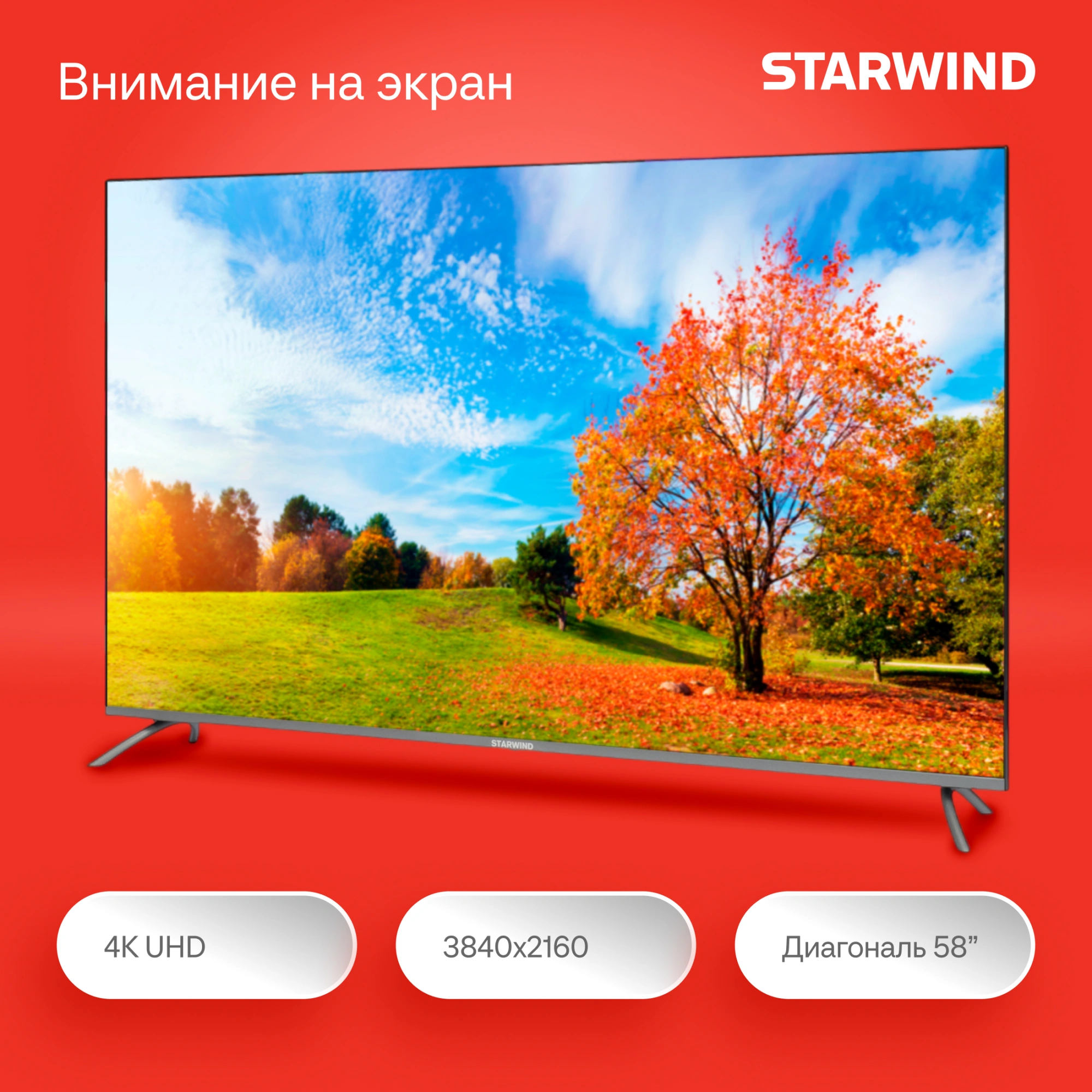 Телевизор LED Starwind 58" SW-LED58UG401 Яндекс.ТВ Frameless стальной 4K Ultra HD 60Hz DVB-T DVB-T2 DVB-C DVB-S DVB-S2 USB WiFi Smart TV