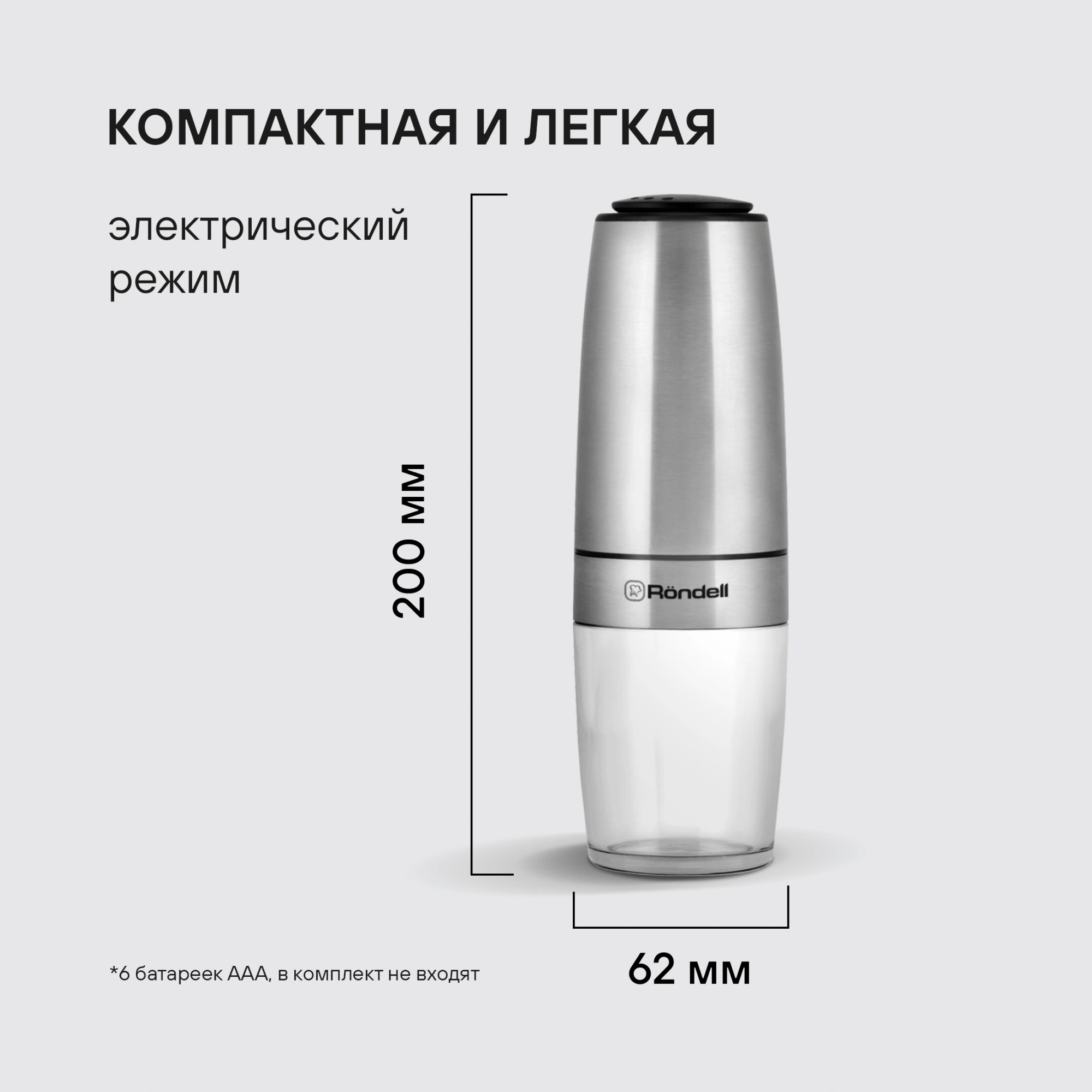 Мельница для перца/соли Rondell Loft Professional RD-1508 стальной упак.:подарочная коробка