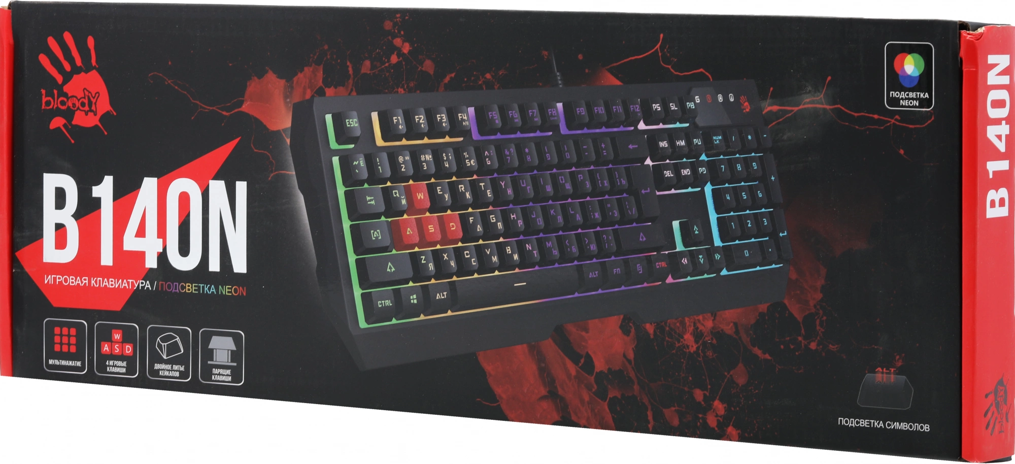 Клавиатура A4Tech B140N черный USB for gamer LED (подставка для запястий) кабель 1.8м