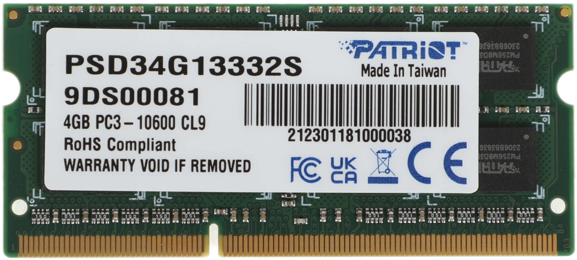 Память DDR3 4Gb 1333MHz Patriot PSD34G13332S RTL PC3-10600 CL9 SO-DIMM 204-pin 1.5В dual rank Ret