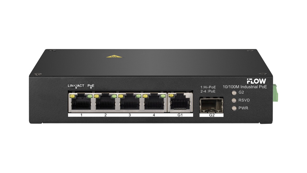 F-SW-IU406HPOE - Неуправляемый промышленный PoE-коммутатор iFLOW на 4 порта 10/100M RJ45 PoE, 1 uplink порт 1000 Мбит/с RJ45, 1 гигабитный uplink порт SFP