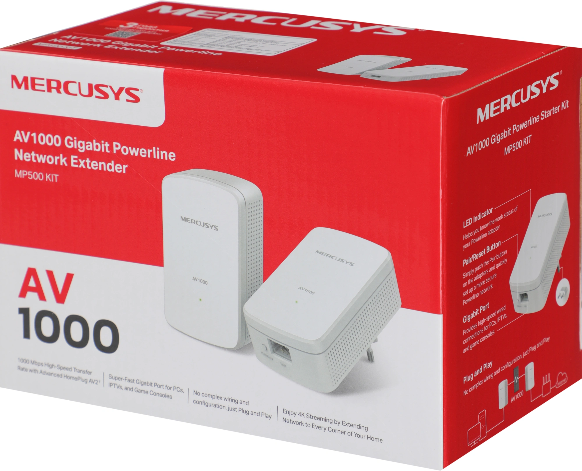Сетевой адаптер HomePlug AV Mercusys MP500 KIT AV1000 Gigabit Ethernet (упак.:2шт)