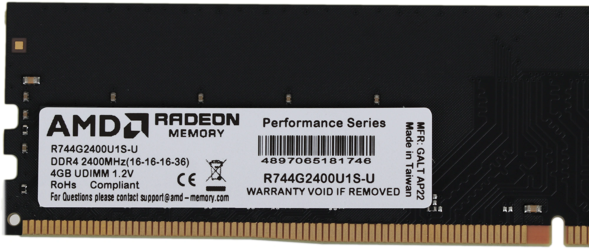 Память DDR4 4Gb 2400MHz AMD R744G2400U1S-U Radeon R7 Performance Series RTL PC4-19200 CL16 DIMM 288-pin 1.2В Ret