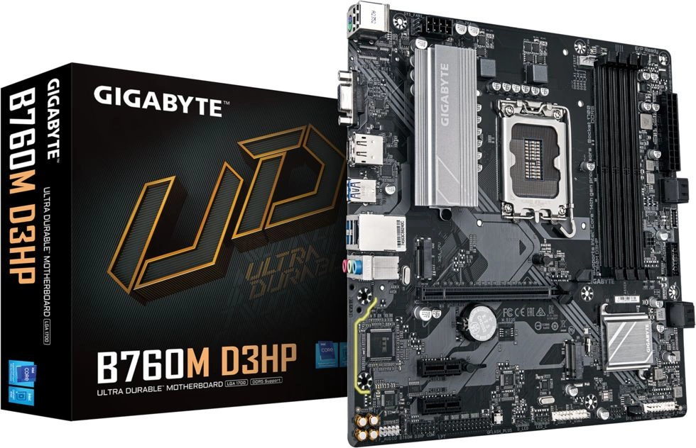 Материнская плата Gigabyte B760M D3HP Soc-1700 Intel B760 4xDDR5 mATX AC`97 8ch(7.1) GbLAN RAID+VGA+HDMI+DP
