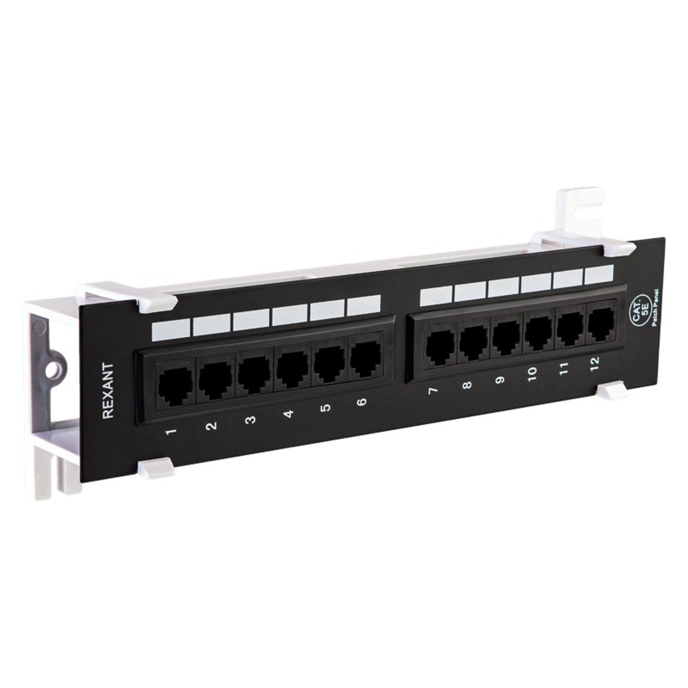 04-0020 - Патч-панель настенная, 12 портов RJ-45, категория 5е, UTP неэкранированная, черная, Rexant
