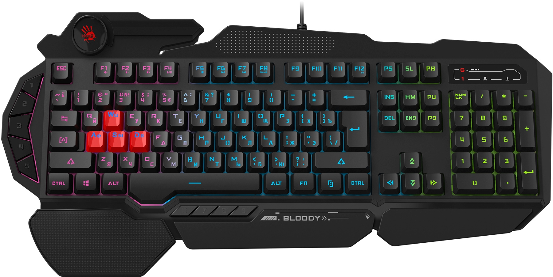Клавиатура A4Tech B314 черный USB Multimedia for gamer LED (подставка для запястий) кабель 1.8м