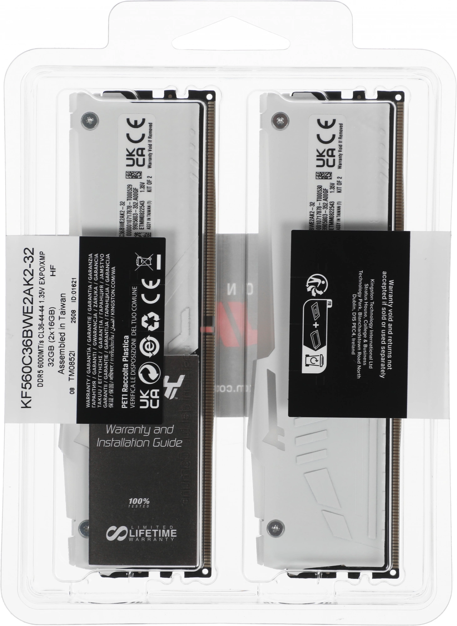 Память DDR5 2x16GB 6000MHz Kingston KF560C36BWE2AK2-32 Fury Beast White Expo RGB RTL PC5-48000 CL36 DIMM 288-pin 1.35В kit single rank с радиатором Ret