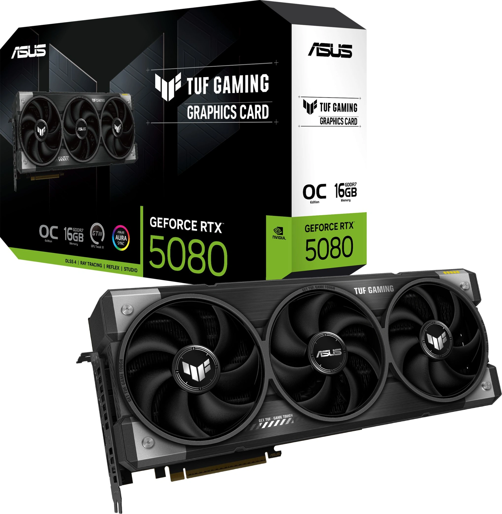 Видеокарта Asus PCI-E 5.0 TUF-RTX5080-O16G-GAMING NVIDIA GeForce RTX 5080 16Gb 256bit GDDR7 2700/30000 HDMIx2 DPx3 HDCP Ret