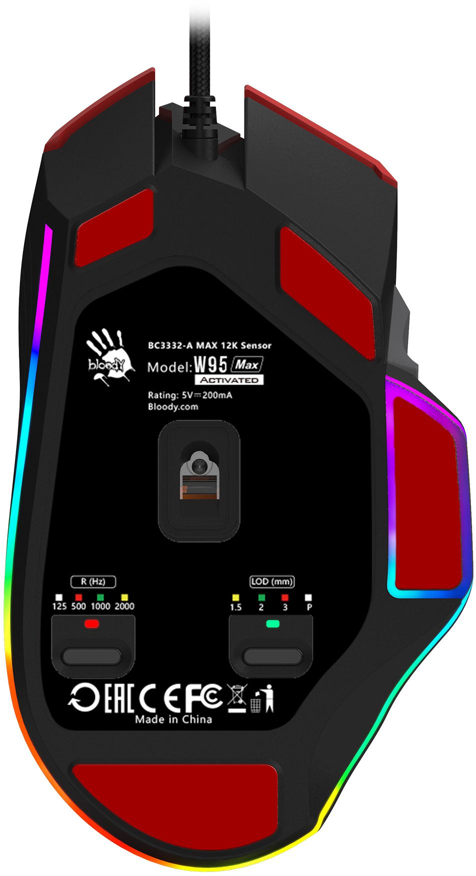 Мышь A4Tech Bloody W95 Max Sports красный/черный оптическая 12000dpi USB 10but (W95 MAX SPORTS RED)