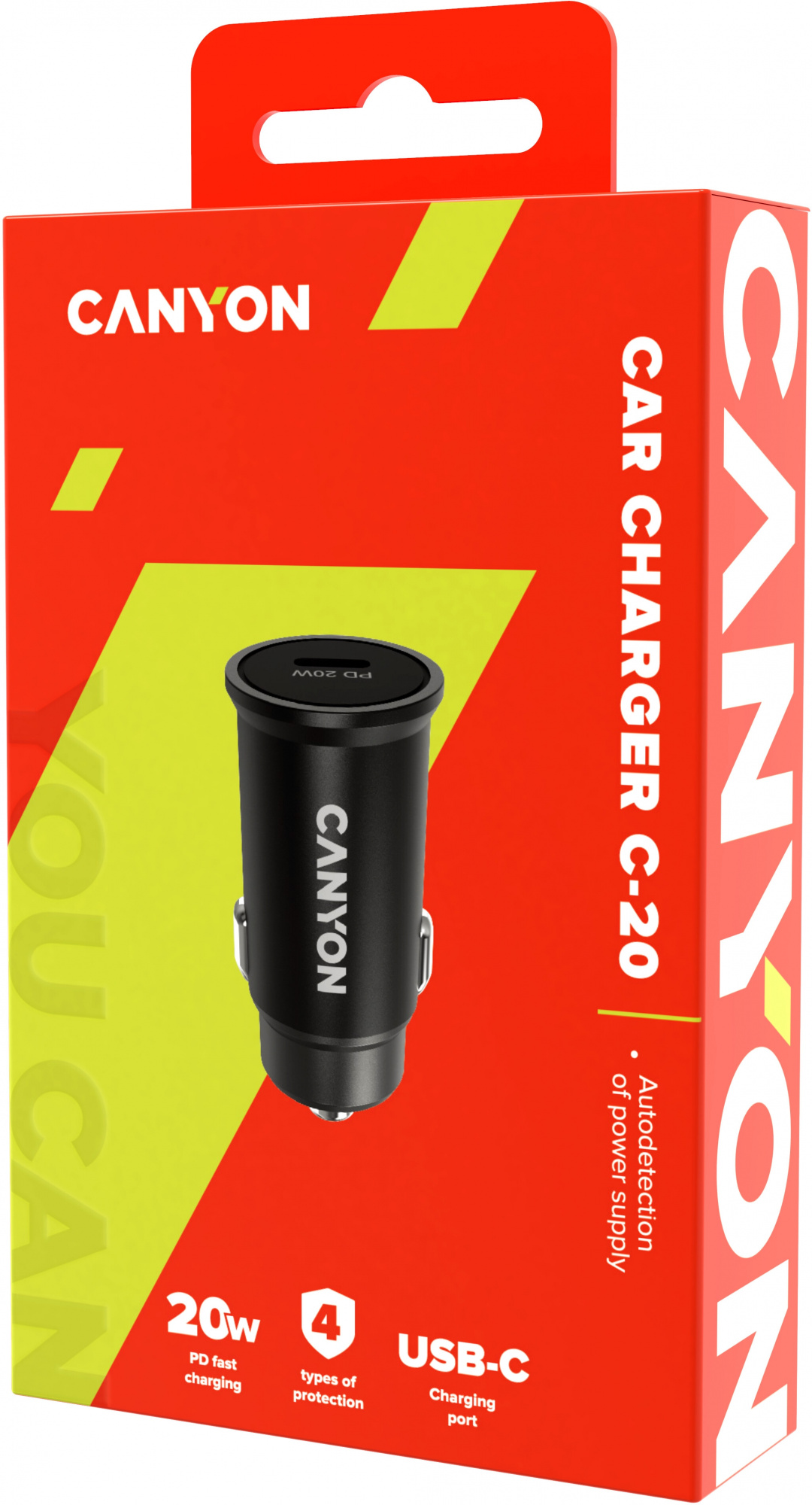 Автомобильное зар./устр. Canyon CNS-CCA20B 20W 3A (PD+QC) USB Type-C универсальное черный