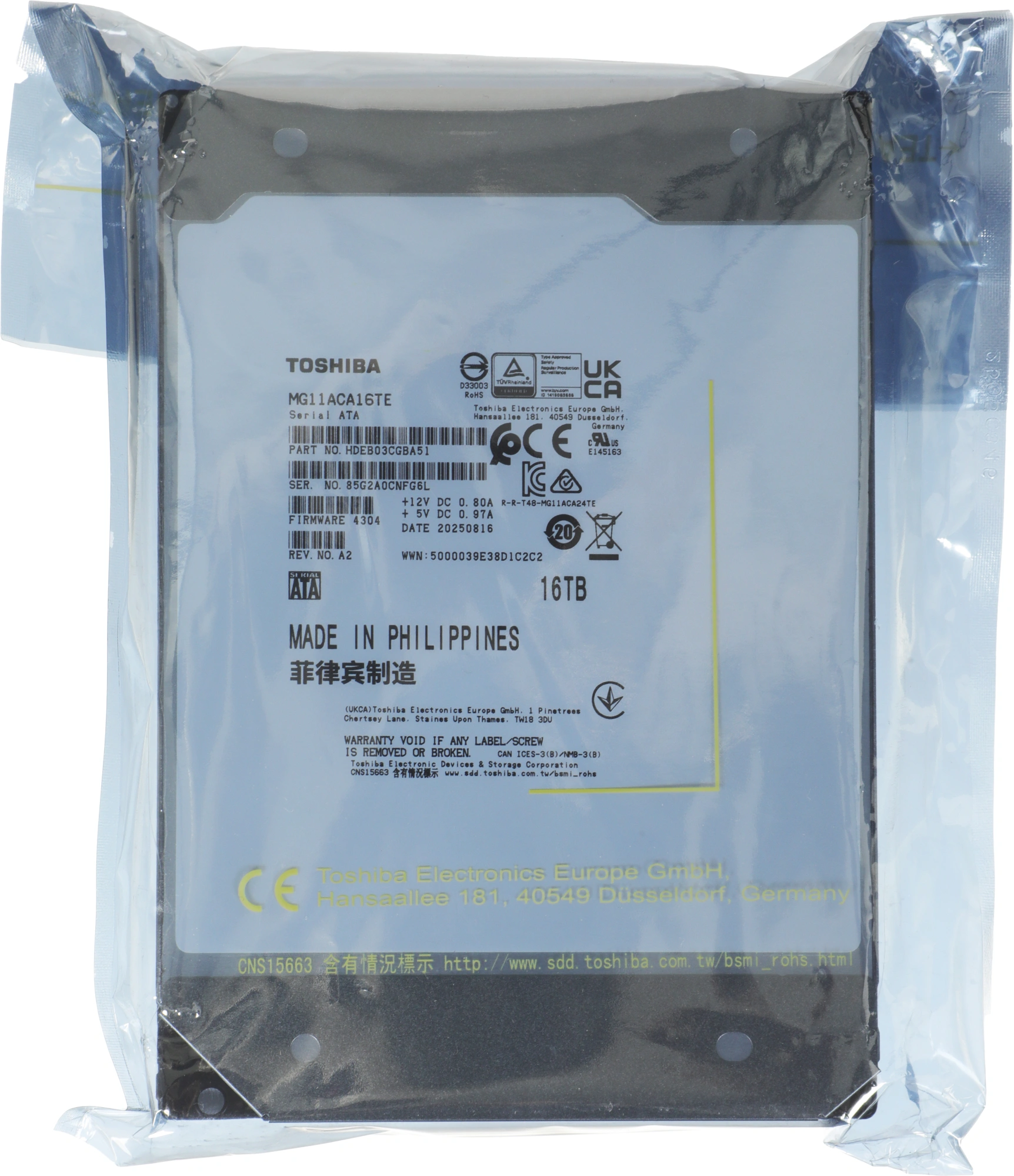 Жесткий диск Toshiba SATA-III 16TB MG11ACA16TE Enterprise Capacity 512E (7200rpm) 1024Mb 3.5"