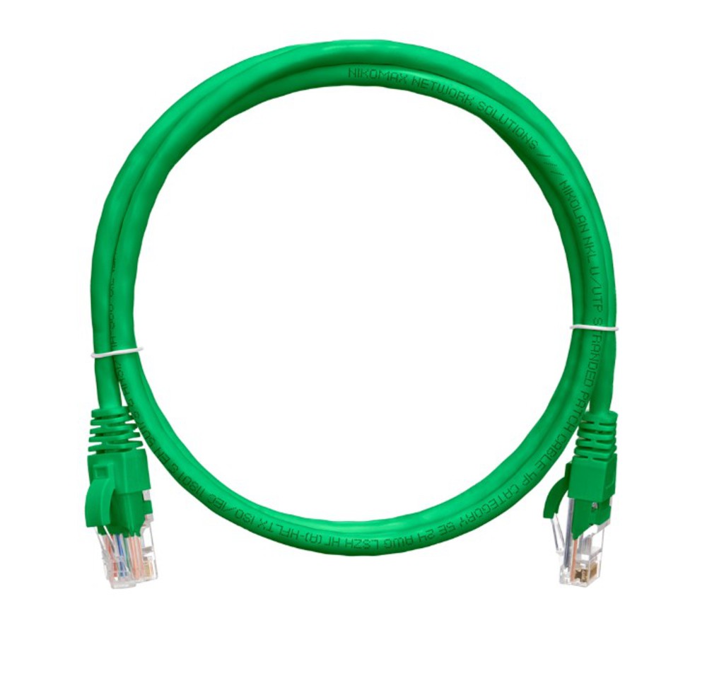 NMC-PC4UD55B-020-GN - Коммутационный шнур NIKOMAX U/UTP 4 пары, Кат.5е (Класс D), 100МГц, 2хRJ45/8P8C, T568B, заливной, с защитой защелки, многожильный, BC (чистая медь), 24AWG (7х0,205мм), PVC нг(А), зеленый, 2м