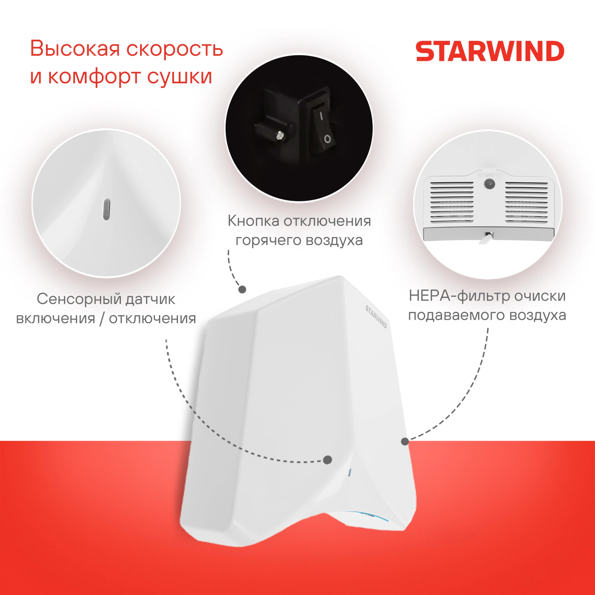 Сушилка для рук Starwind SW-HD848 1200Вт белый
