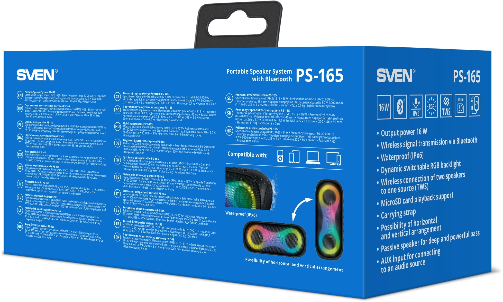 Колонка порт. Sven PS-165 черный 16W 2.0 BT/3.5Jack 3000mAh (SV-022372)