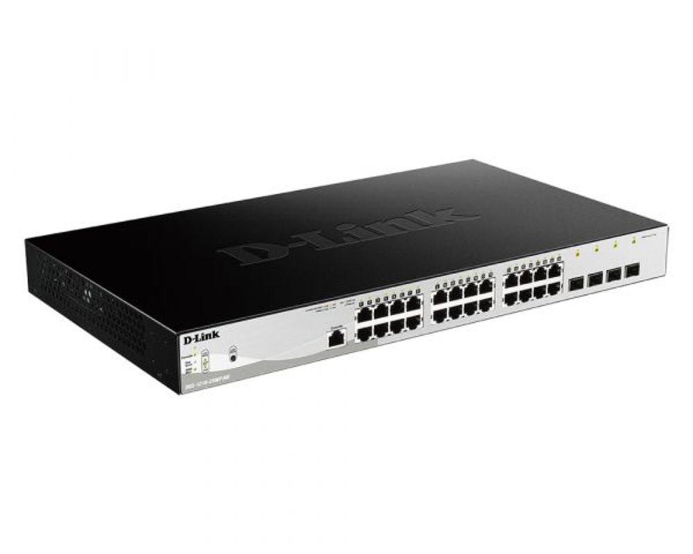 DGS-1210-28MP/ME/B2A PROJ Управляемый L2 коммутатор с 24 портами 10/100/1000Base-T и 4 портами 1000Base-X SFP (24 порта PoE 802.3af/at, PoE-бюджет 370 Вт)