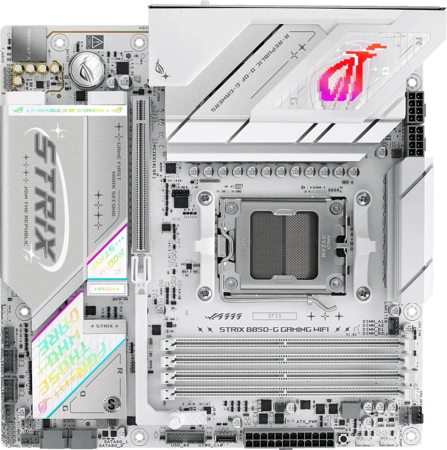 Материнская плата Asus ROG STRIX B850-G GAMING WIFI Socket AM5 AMD B850 4xDDR5 mATX AC`97 8ch(7.1) 2.5Gg RAID+HDMI+DP