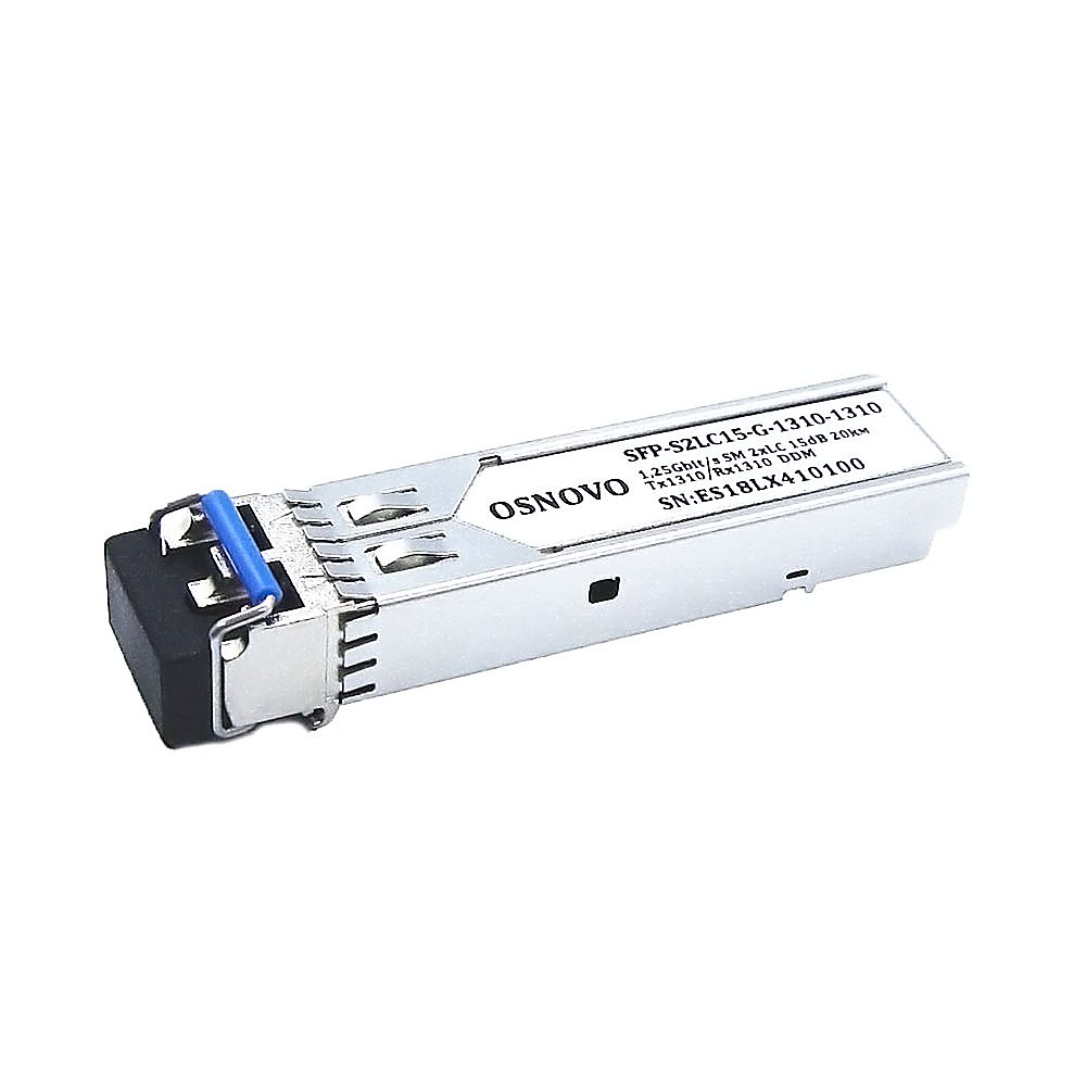 SFP-S2LC15-G-1310-1310 - Оптический SFP Модуль OSNOVO. Два волокна Single Mode. Скорость: до 1,25 Гбит/c. Тип разъема: 2xLC. Оптический бюджет: 15дБ. Расстояние передачи - до 20км. Рабочая длина волны,нм - Tx:1310/Rx:1310