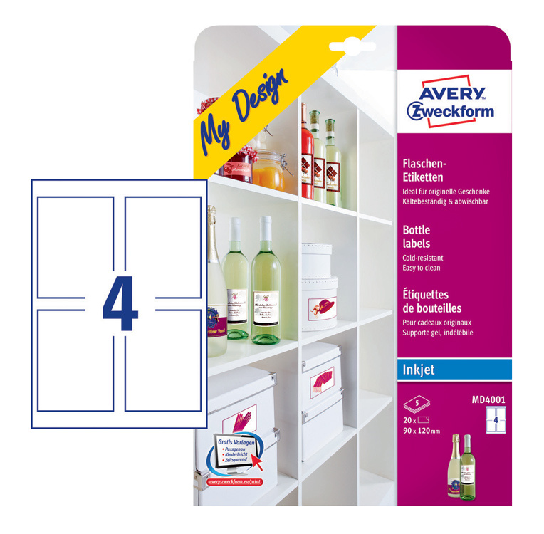 Этикетки Avery Zweckform MD4001 A4 120x90мм 4шт на листе/5л./белый глянцевое самоклей. для струйной печати