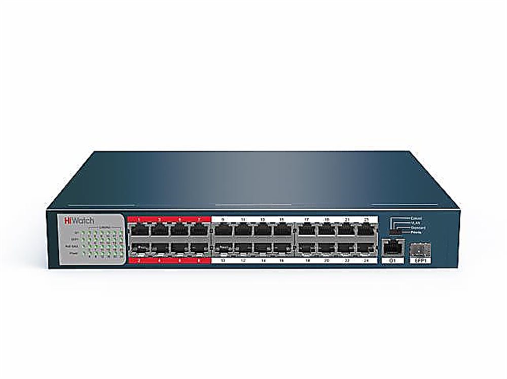 Сетевой неуправляемый коммутатор DS-S2624P (B) 24 PoE портов, 8 приоритетных PoE