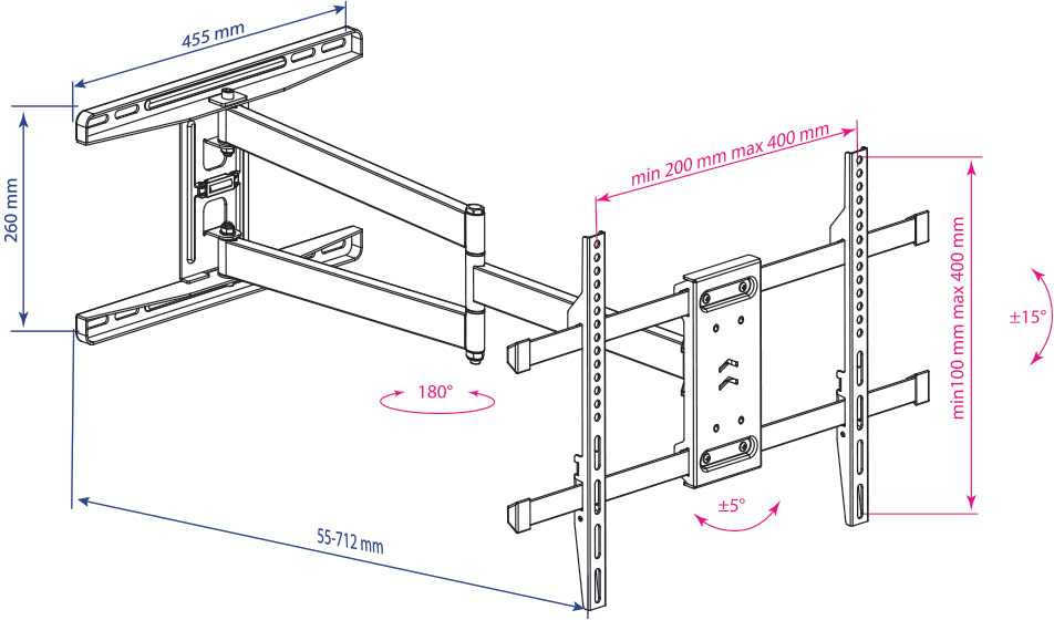 Кронштейн для телевизора Kromax DIX-20 черный 22"-65" макс.45кг настенный поворотно-выдвижной и наклонный