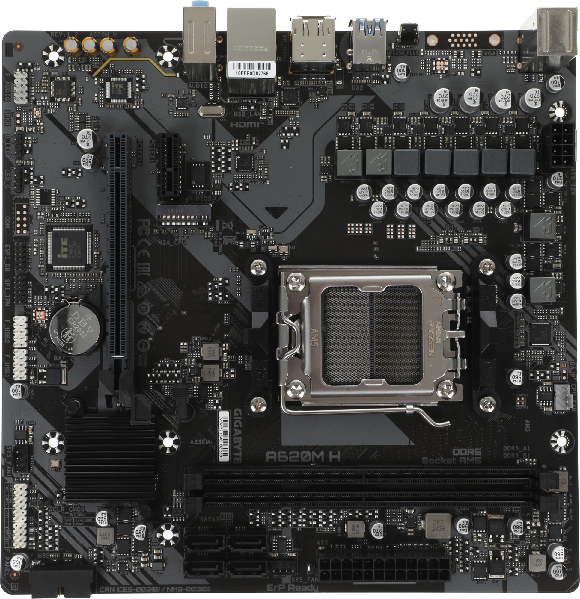 Материнская плата Gigabyte A620M H Socket AM5 AMD A620 2xDDR5 mATX AC`97 8ch(7.1) GbLAN RAID+HDMI+DP