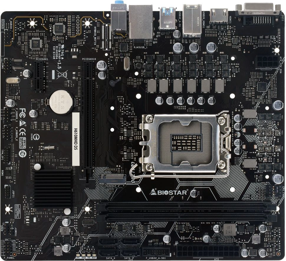 Материнская плата Biostar H610MHD D5 Soc-1700 Intel H610 2xDDR5 mATX AC`97 8ch(7.1) GbLAN+DVI+HDMI
