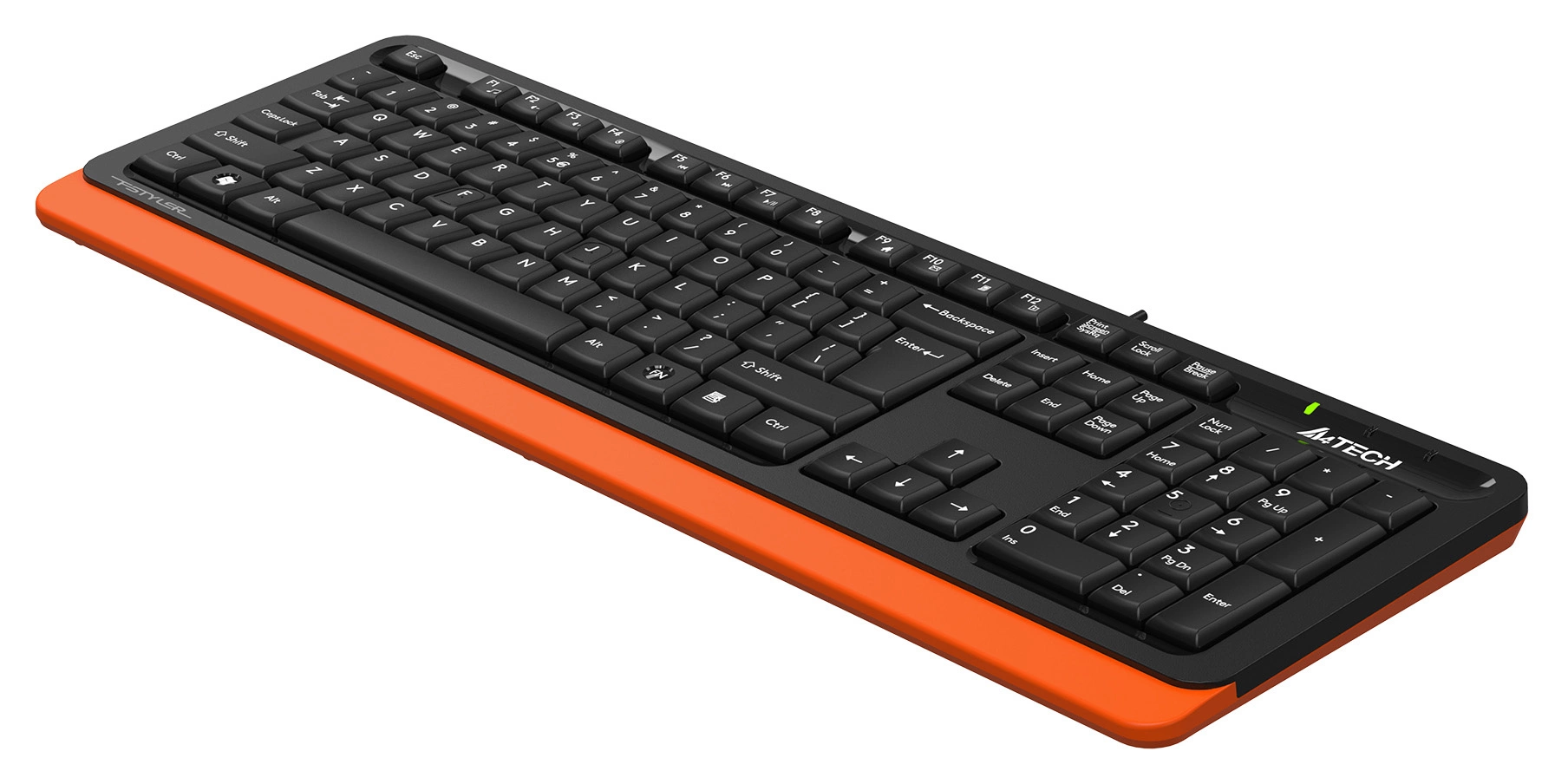 Клавиатура A4Tech FKS10 черный/оранжевый USB (подставка для запястий) (FKS10 ORANGE) кабель 1.5м