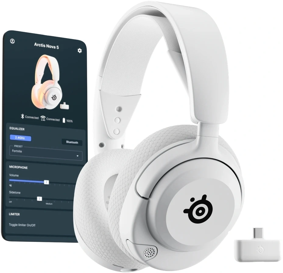 Наушники с микрофоном Steelseries Arctis Nova 5 белый накладные BT/Radio оголовье (61671)