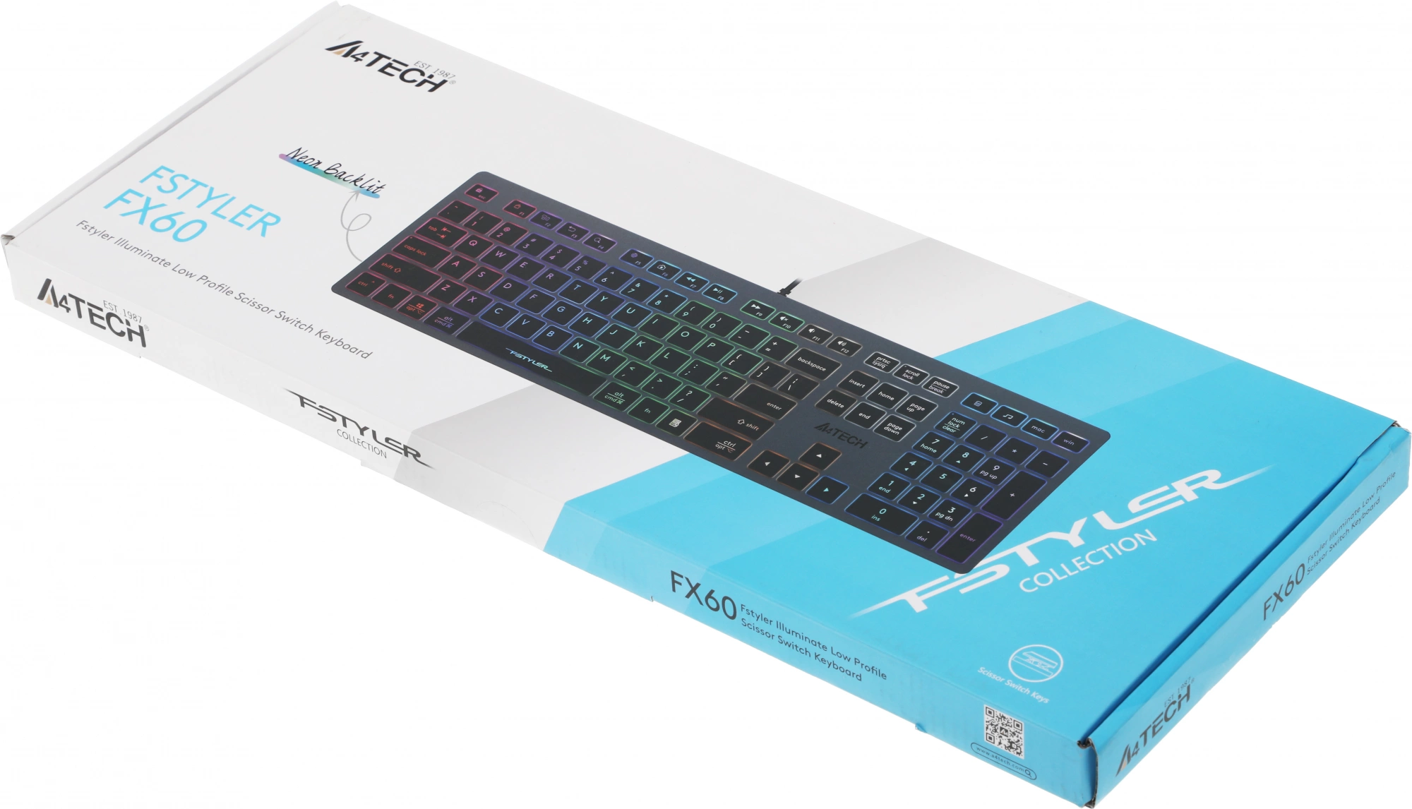 Клавиатура A4Tech FX60 серый USB slim LED (FX60 GREY / NEON) кабель 1.5м
