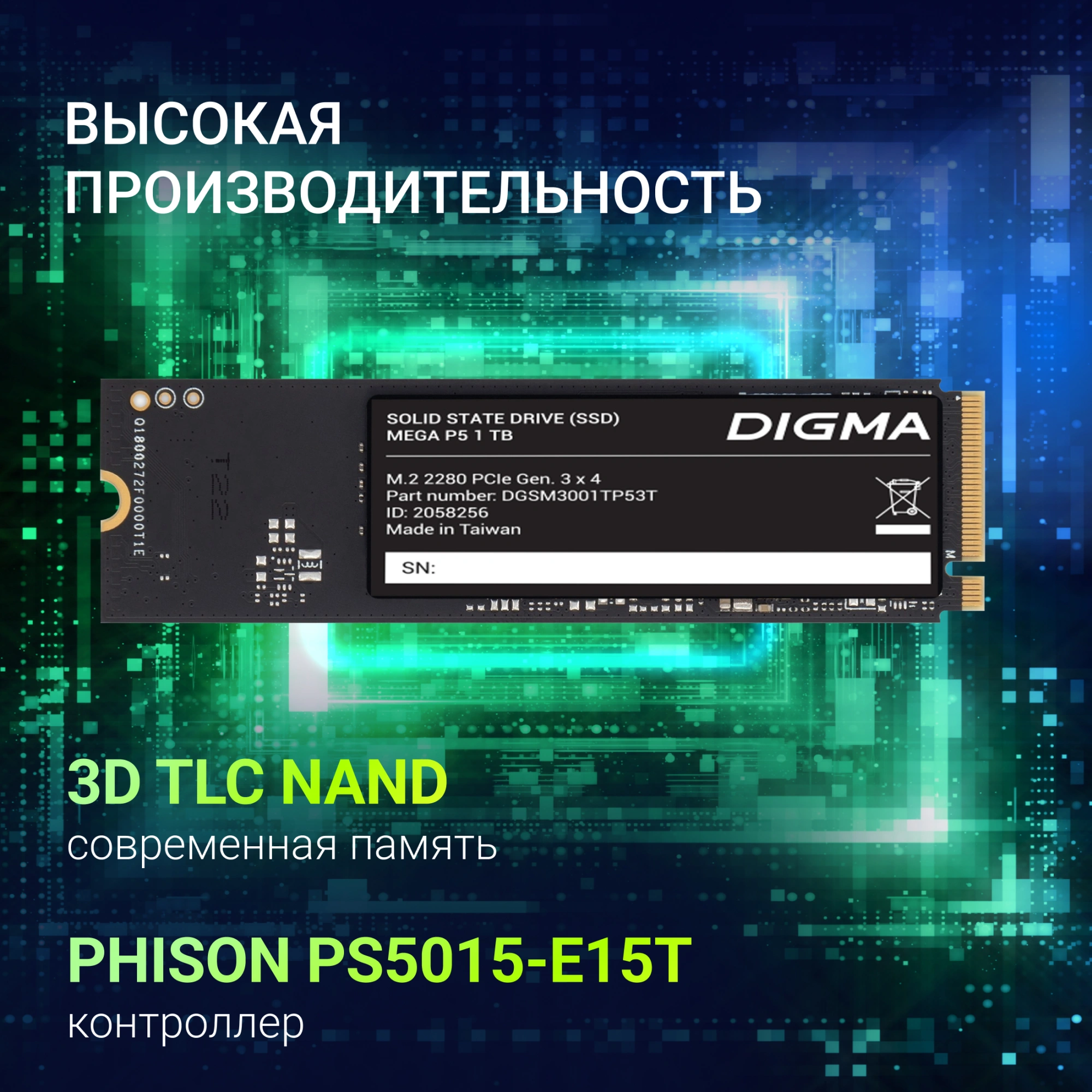 Накопитель SSD Digma PCIe 3.0 x4 1TB DGSM3001TP53T Mega P5 M.2 2280