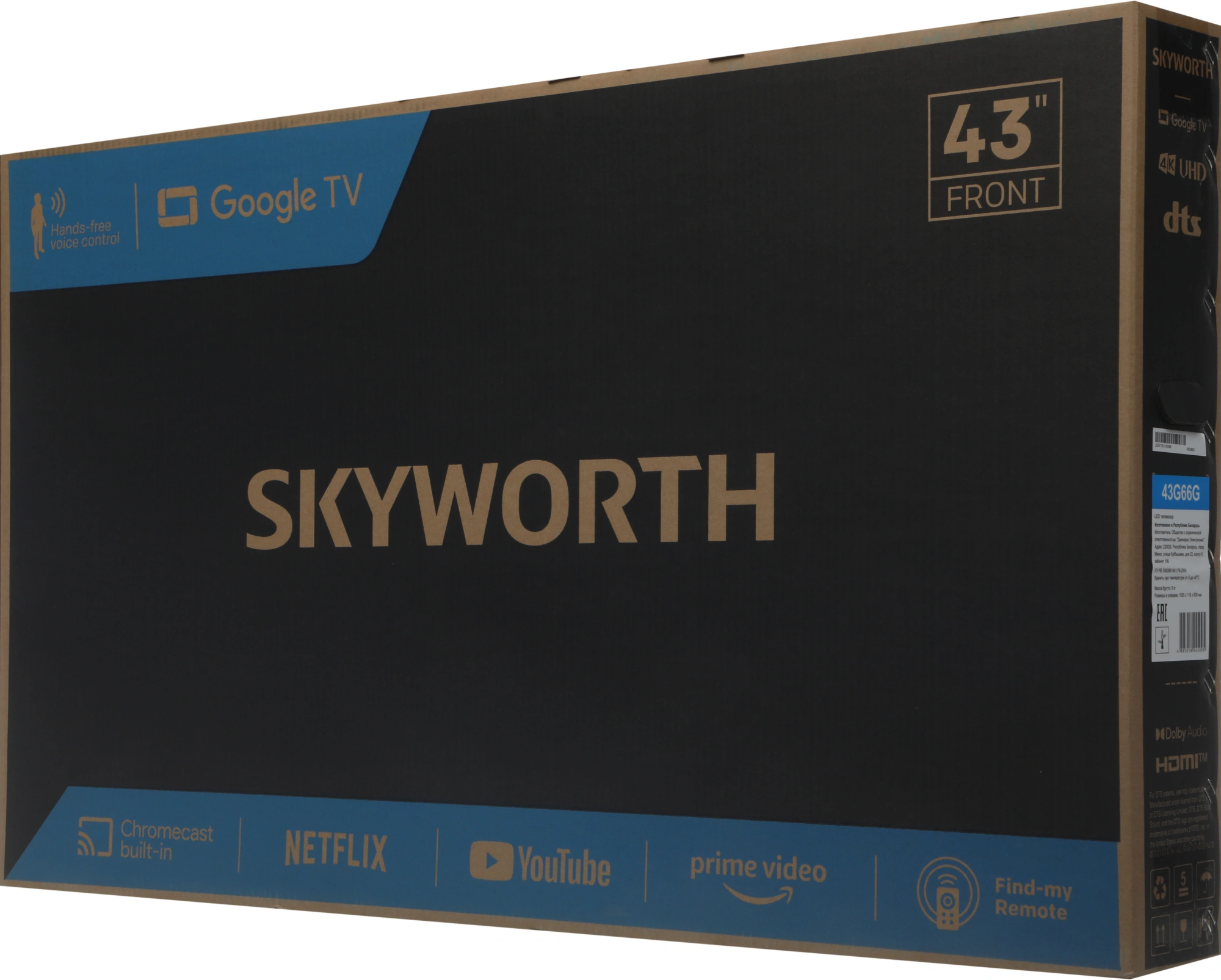 Телевизор LED Skyworth 43" 43G66G Google TV Frameless черный/серый 4K Ultra HD 60Hz DVB-T DVB-T2 DVB-C DVB-S DVB-S2 USB WiFi Smart TV