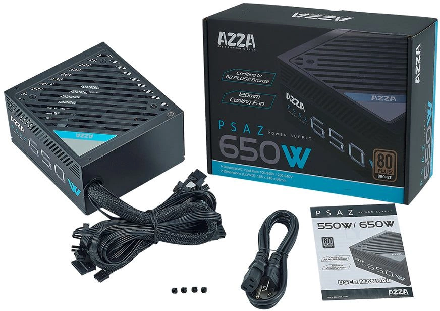 Блок питания Azza ATX 650W PSAZ-650B 80+ bronze (20+4pin) APFC 120mm fan 5xSATA RTL