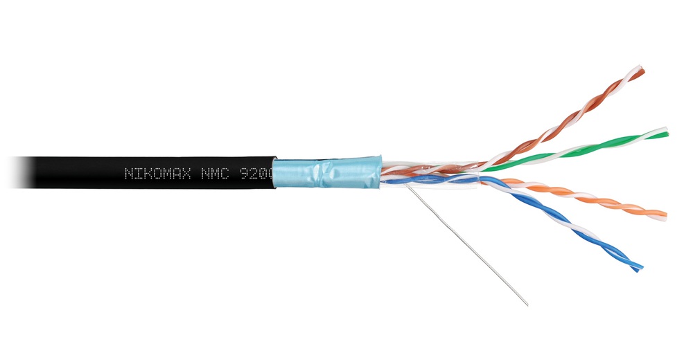 NMC 9200C-BK - Кабель NIKOMAX F/UTP 4 пары, Кат.5e (Класс D), тест по ISO/IEC, 100МГц, одножильный, BC (чистая медь), 24AWG (0,52мм), полимерный материал нг(А)-HF, внутренний/внешний, черный, 305м - гарантия: 15 лет / 25 лет системная