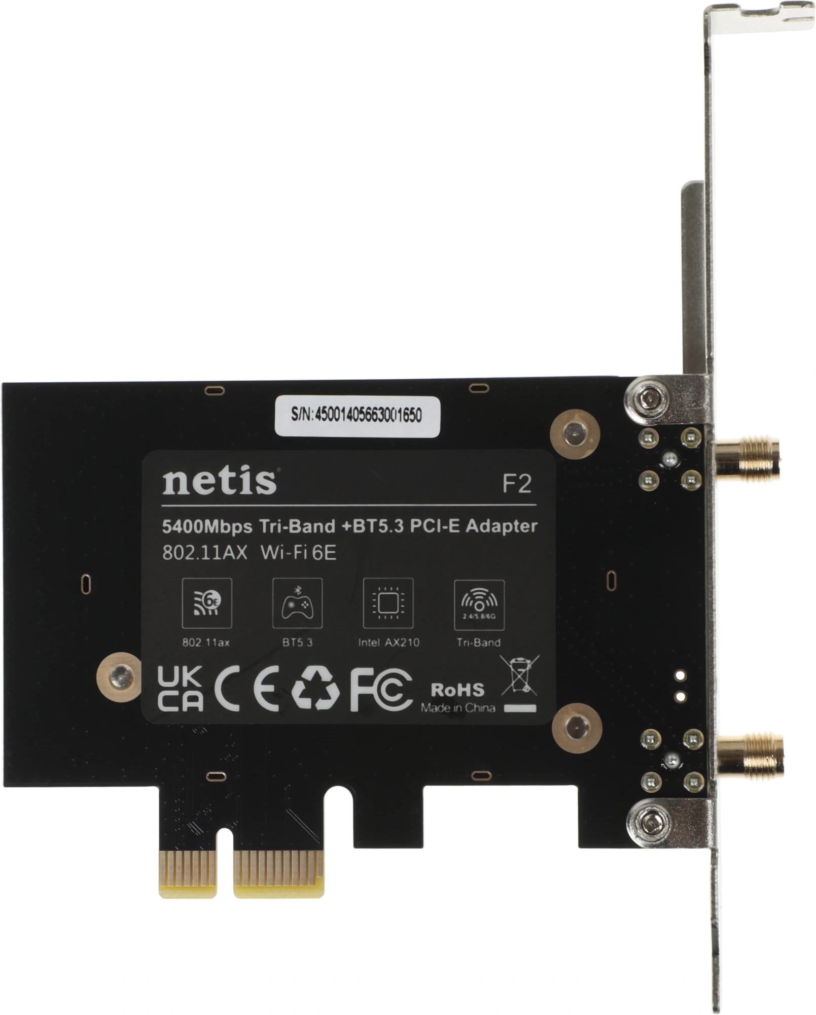 Сетевой адаптер Wi-Fi + Bluetooth Netis F2 АХ5400 PCI Express (ант.внеш.съем) 2ант.