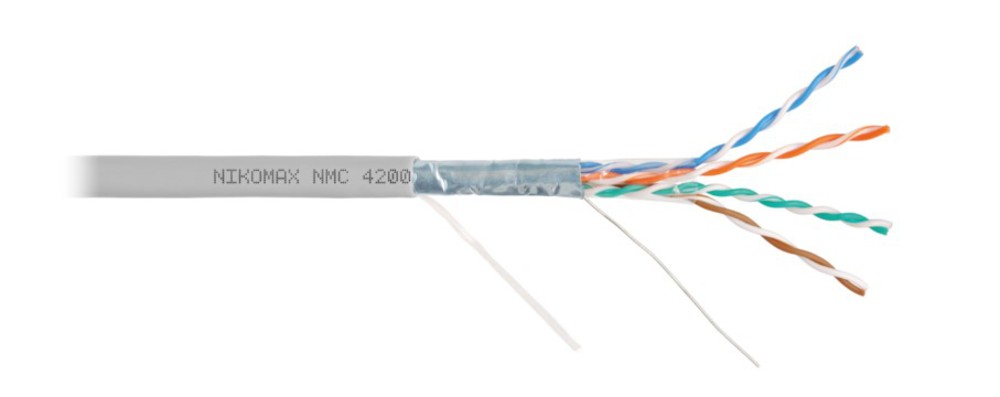 NMC 4200C-GY - Кабель NIKOMAX F/UTP 4 пары, Кат.5e (Класс D), тест по ISO/IEC, 100МГц, одножильный, BC (чистая медь), 24AWG (0,51мм), полимерный материал нг(А)-HF, внутренний, серый, 305м - гарантия: 5 лет / 15 лет системная