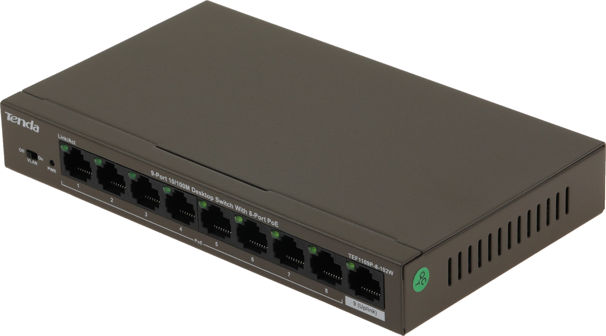 Коммутатор Tenda TEF1109P-8-102W (L2) 9x100Мбит/с 8PoE 92W неуправляемый