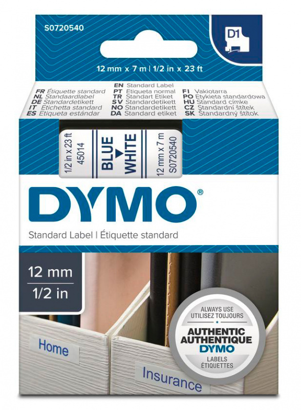 Картридж ленточный Dymo D1 S0720540 синий на белом 12x7 белый/синий для Dymo