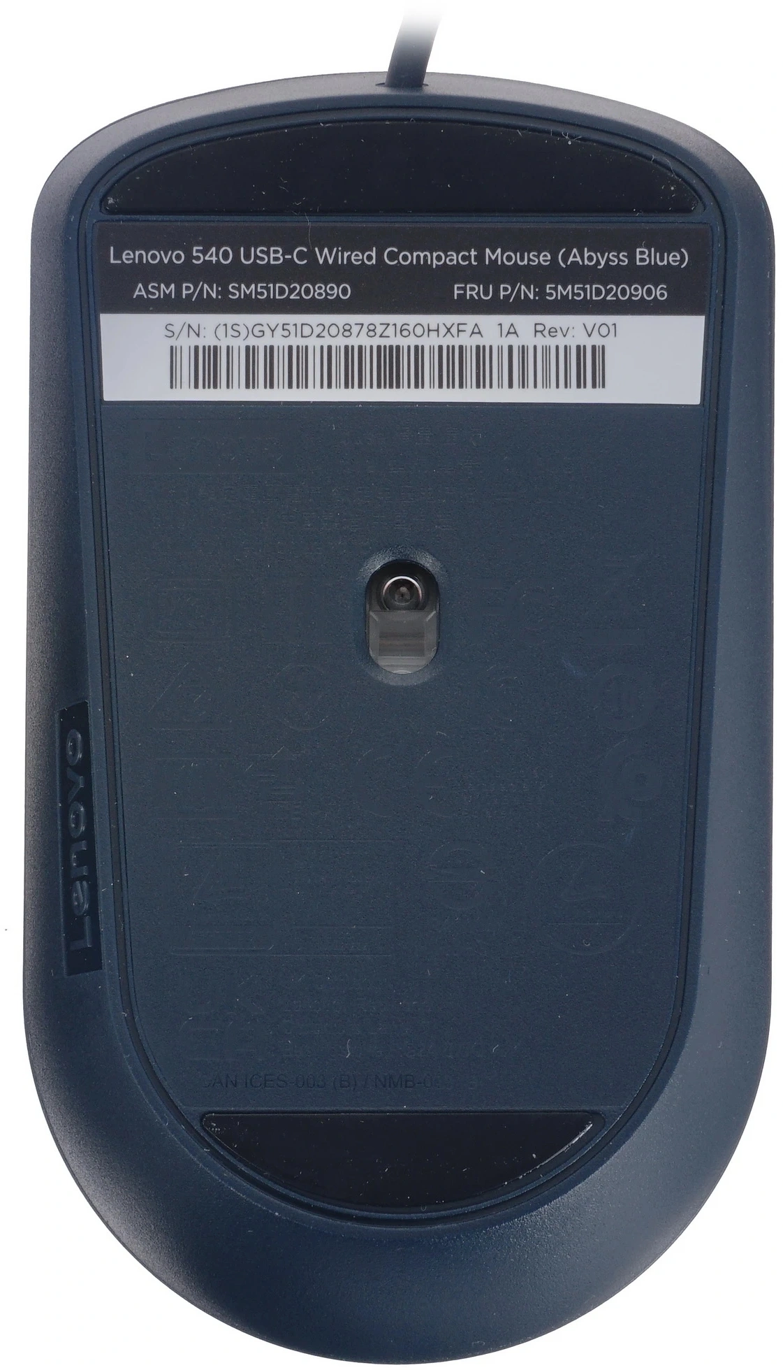 Мышь Lenovo 540 синий оптическая 2400dpi USB 3but (GY51D20878)