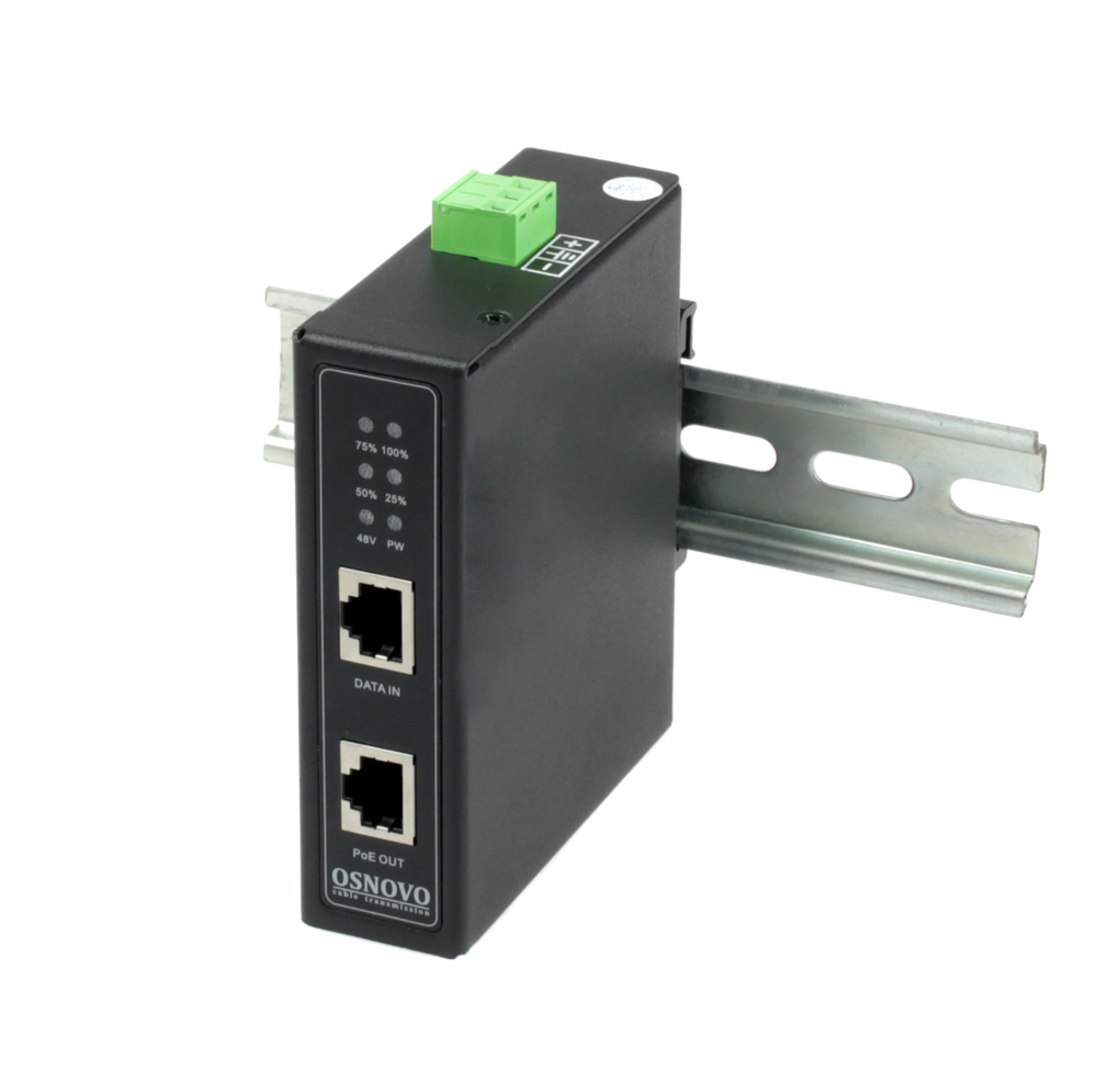 Midspan-1/903X(Booster) - Промышленный PoE-инжектор 10G Ethernet на 90W с бустером напряжения. Соответствует стандартам PoE IEEE 802.3af/at/bt, OSNOVO
