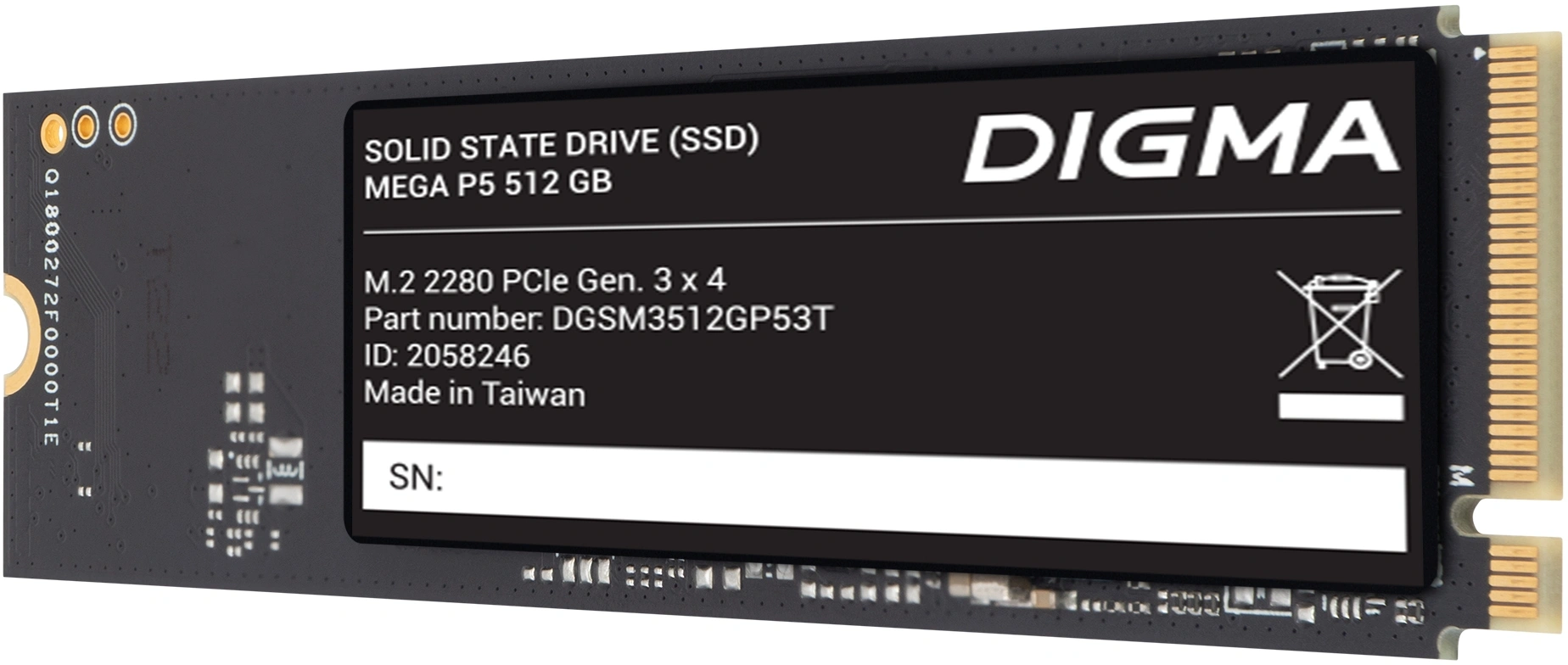 Накопитель SSD Digma PCIe 3.0 x4 512GB DGSM3512GP53T Mega P5 M.2 2280